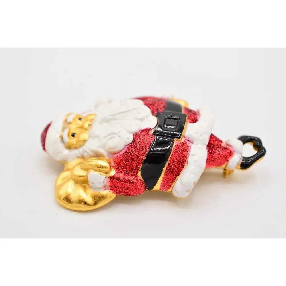 AJC Vintage Christmas Pin Brooch Santa Claus Glitter Heavy Chunky Signed 80s 9B